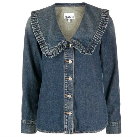 ISO GANNI Ruffle Denim Collar Shirt - Picture 1 of 1